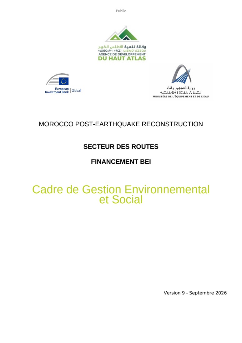 إطار التدبير البيئي والاجتماعي (CGES) – قطاع الطرق